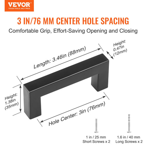 30 Pack Cabinet Pulls, 3in / 76mm Center To Center Slim Square Kitchen Cabinet Drawer, Stainless Steel Modern Kitchen Cupboard Door Handles For Kitchen Bathroom Bar Hardware Matte Black