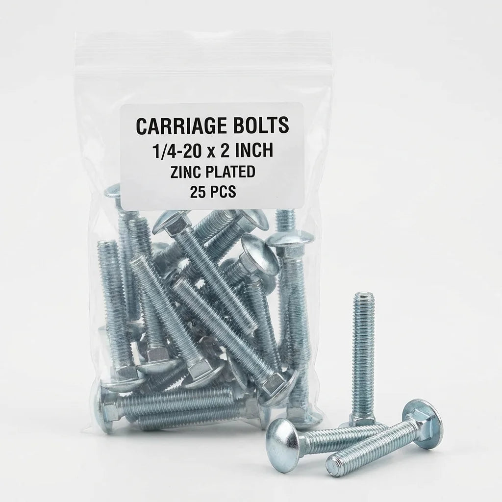 Bevvify Carriage Bolt 1/4-20 x 2 inch round head zinc 25pcs