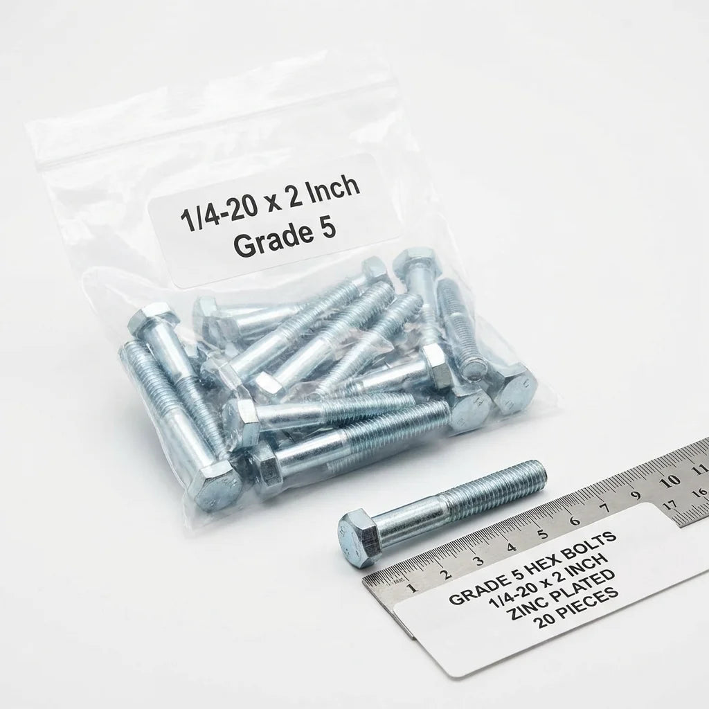 Bevvify Grade 5 Hex Bolt 1/4-20 x 2 inch zinc plated 20pcs