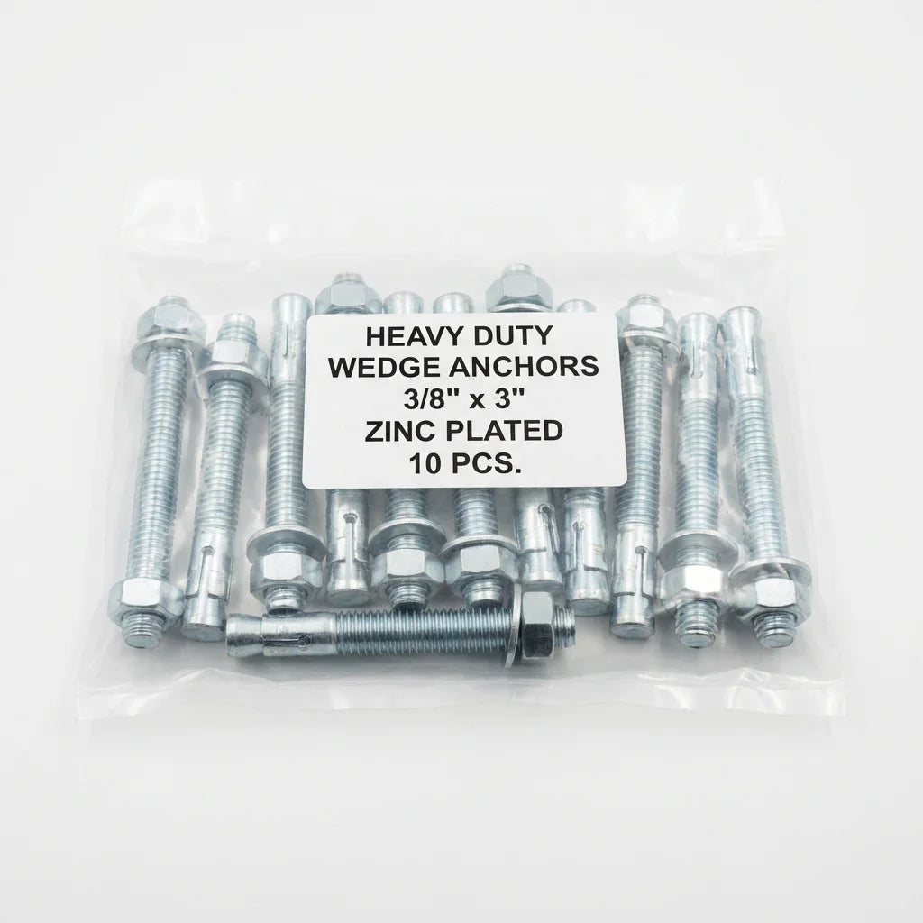 Bevvify Concrete Wedge Anchor 3/8 x 3 inch zinc 10pcs