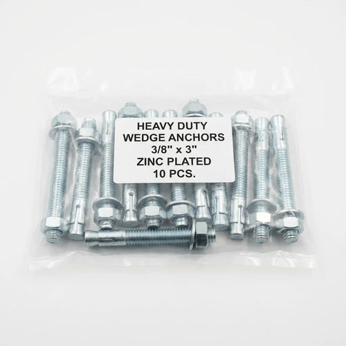 Bevvify Concrete Wedge Anchor 3/8 x 3 inch zinc 10pcs