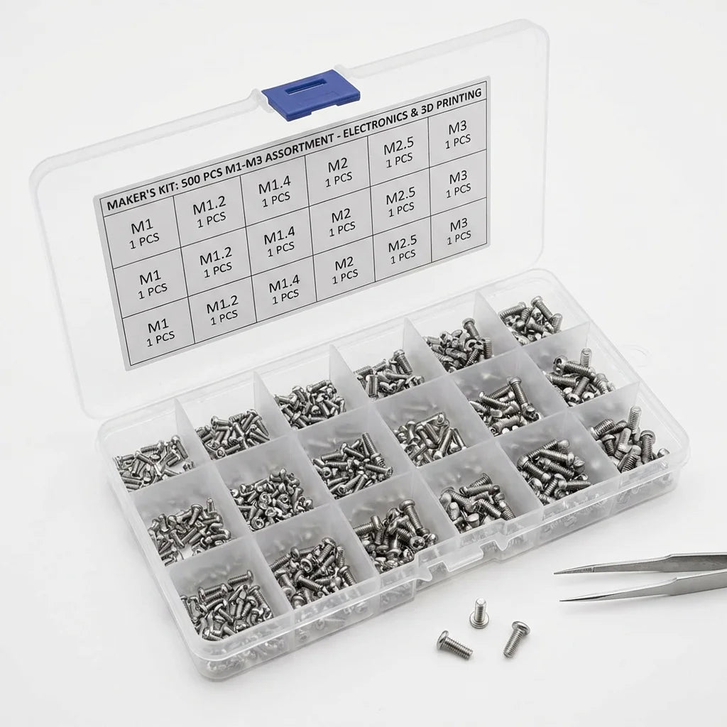 Bevvify Mini Screw Kit M1-M3 500pcs for electronics and 3D printing