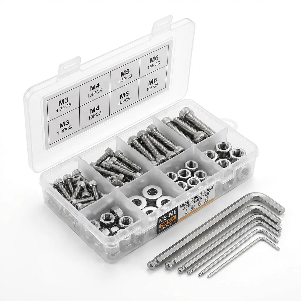 Bevvify SS304 Metric Bolt Nut Assortment M3-M6 200pcs kit